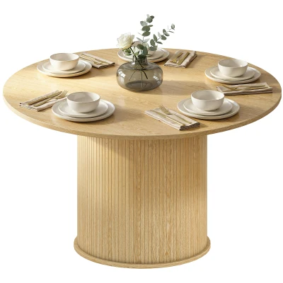 HOMCOM Round Dining Table for 5, 47 Inch Kitchen Table with Fluted Pedestal Base, for Kitchen Living Room Dining Room, Natural