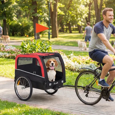 PawHut Dog Bike Trailer with 20" Tires, Reflectors & Flag