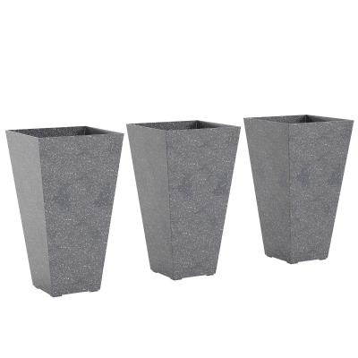 Outsunny 28" Tall Stackable Planters, Set of 3 with Drainage, Gray