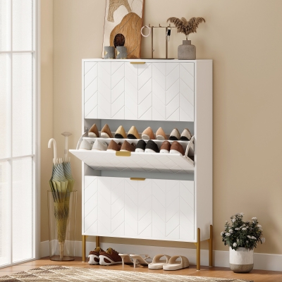 HOMCOM Shoe Cabinet with 3 Flip Drawers, Modern Narrow Shoe Storage Cabinet with Adjustable Shelves, White