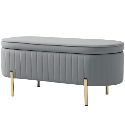 HOMCOM Upholstered Bedroom Bench, Channel Tufted Ottoman Bench with Thick Padding and Metal Legs, Grey