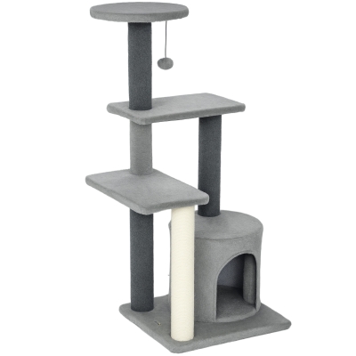 PawHut Cat Tree Cat Tower Multi-Level with Sisal Scratching Post for Kittens and Adults Grey Large 41"H