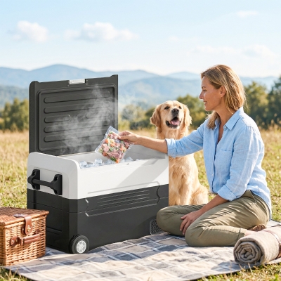 Outsunny 12 Volt Car Refrigerator, 42QT Car Fridge with App Control, 12/24V DC and 100-240V AC, Black