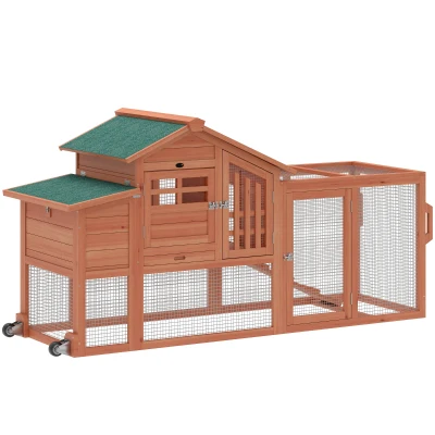 PawHut Chicken Coop with Run Mobile Wooden Hen House with Nesting Box Pull-out Tray for 1-2 Chickens Orange