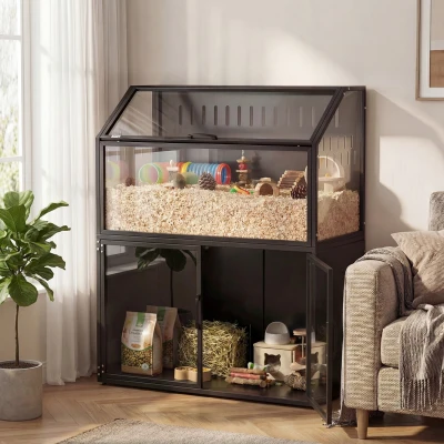 PawHut Hamster Cage with Storage Cabinet & Acrylic Panels