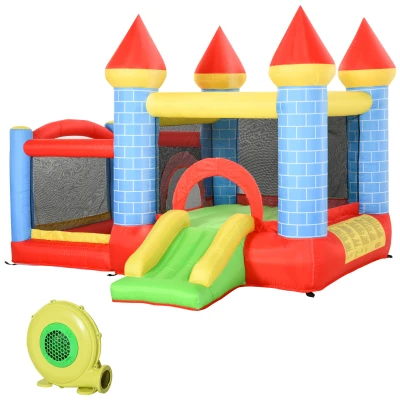 Qaba 9.2 x 9.5FT Bounce House, 4 in 1 Inflatable Bouncy Castle for Kids With Trampoline, Slide, Water Pool, Basket, Blower