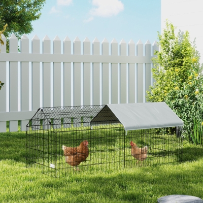 PawHut 73" Small Animal Cage with Roof, Indoor/Outdoor Use,  for Chicken, Rabbits, Chinchillas, Silver