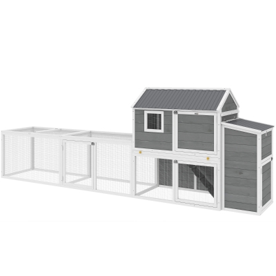PawHut Large Chicken Coop, 134"L Wooden Chicken House with Run, Nesting Box, Slide-Out Tray, Waterproof Roof and Ramp