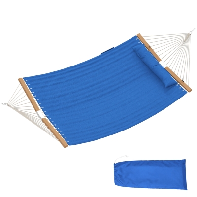 Outsunny 2-Person Outdoor Hammock with Pillow & Pad, Navy Blue