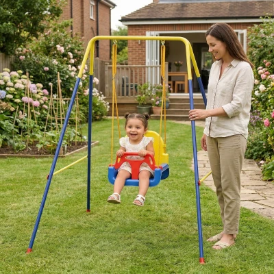 Qaba 3-in-1 Toddler Swing Set with Seat Belt, Adjustable Seat, Blue