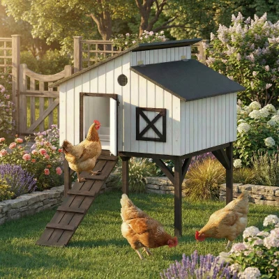 PawHut Elevated Chicken Coop Hen House with Nesting Box & Ramp