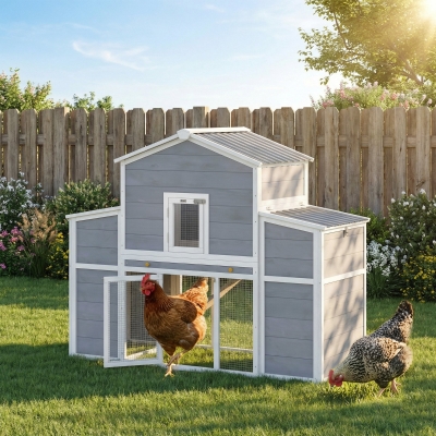 PawHut 66.5" Large Chicken Coop, Wooden Chicken House with 2 Nesting Boxes, Sliding Tray & Ramp, for Outdoor Backyard Farm