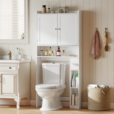 HOMCOM Modern Over-Toilet Storage Cabinet with 2 Doors, White