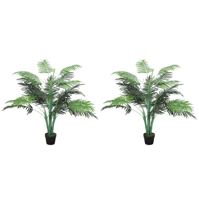Outsunny 4FT Artificial Palm Tree Set of 2, Fake Tropical Tree with Lifelike Leaves, Faux Plant in Pot for Indoor Decoration, Green