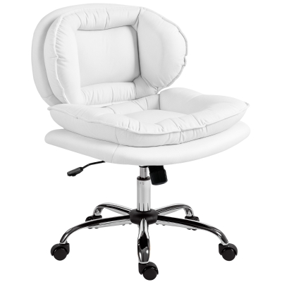 HOMCOM Criss Cross Chair, Swivel Wide Office Chair with Leathaire Upholstery, Tilting, No Arm, White