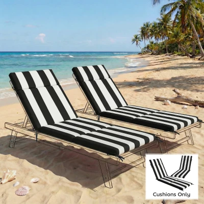 Outsunny Outdoor Chaise Lounge Cushions Set of 2, Black and White