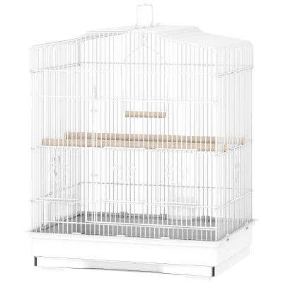 PawHut 23" Bird Cage, Finches Canaries, Parrot Cage with Doors Perches, 2 Feeder Pet Supplies, White