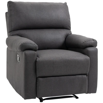 HOMCOM Recliner Chair, Manual Reclining Chair with Footrest, Padded Seat for Living Room, Bedroom, Study, Dark Grey