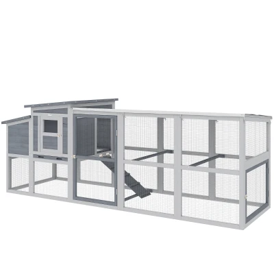 PawHut Large Chicken Coop, Wooden Hen House with Covered Run, Nesting Box, Pull-Out Tray, Opening Asphalt Roof