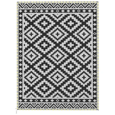 Outsunny Outdoor Rug Carpet Reversible Plastic Straw Rug with LED Lights 12' x 9'