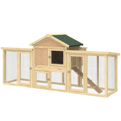 PawHut Wooden Chicken Coop with Nesting Box & Double Runs, Backyard