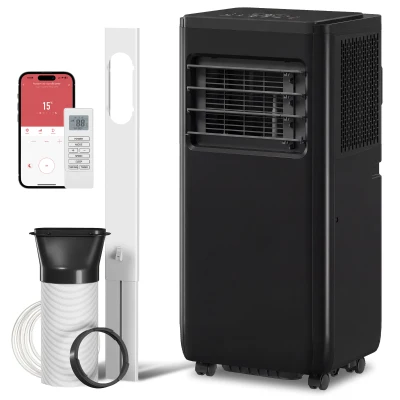 HOMCOM 8000 BTU Portable 4-in-1 Air Conditioner with Cool, Dehumidifier, Fan, Sleep, WiFi Voice Remote Control, Black