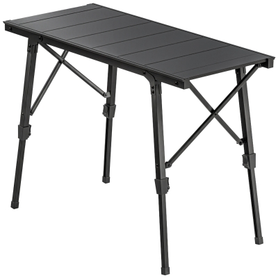Outsunny Adjustable Folding Aluminum Camping Table, Black