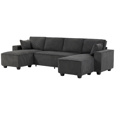 HOMCOM Modular U Shaped Couch, Sectional Sofa with Double Chaises and Spring Cushions, Dark Grey