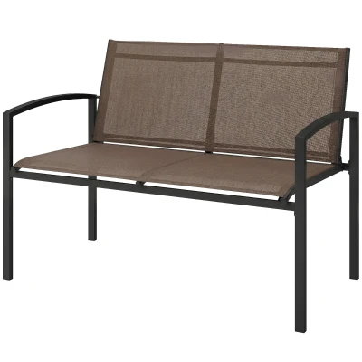 Outsunny Outdoor Garden Bench, 44 in Metal Patio Garden Park Bench with Breathable Mesh Fabric, 484 lb Load Capacity, Dark Brown