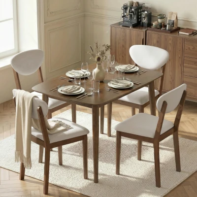HOMCOM 5-Piece Dining Set, Modern Kitchen Table & Chairs, Cream White