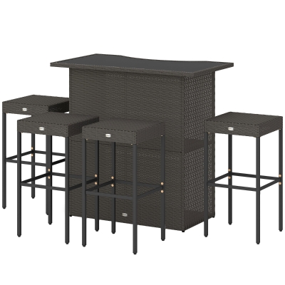 Outsunny 5-Piece Rattan Bar Set, Bar-Height Table & Stools, Brown