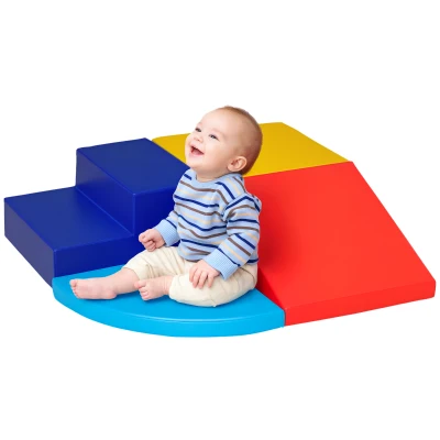 Qaba Crawl and Climb Foam Play Set Toddler Nugget 4 Pieces Lightweight Interactive Set for Climbing, Crawling, Sliding Play Zone for Baby Preschooler