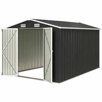 Outsunny 10' x 10' Metal Shed, Heavy Duty Outdoor Storage Shed with 4 Vents and Lockable Double Doors, Dark Grey