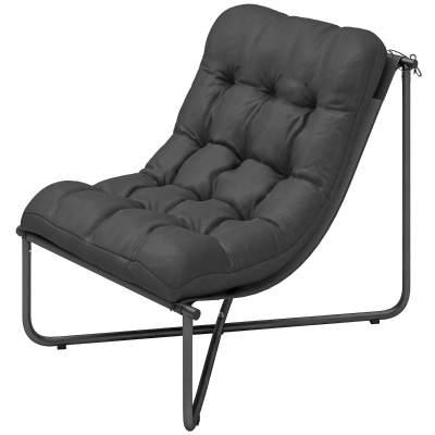 Outsunny Outdoor Patio Chair, Comfy Sling Lounge Chair with Cushion, Breathable Wide Seat, Steel Frame, Dark Grey