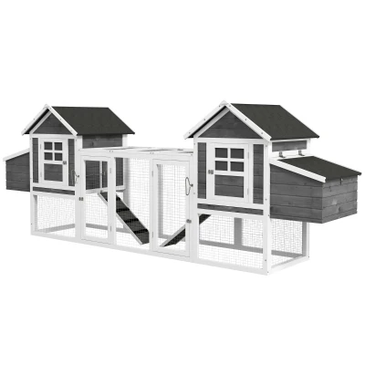 PawHut 123" Extra Large Chicken Coop Wooden Poultry House Rabbit Hutch Hen Backyard with Run Ramps and Nesting Boxes, Grey
