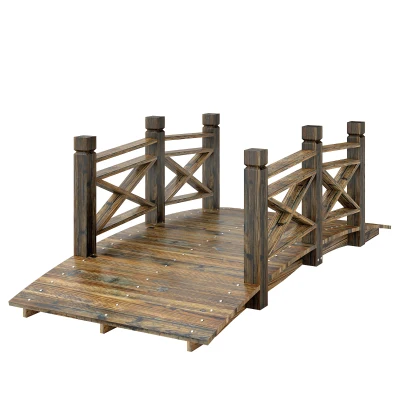Outsunny Garden Bridge Wooden Arch Footbridge with Safety Rails Carbonized