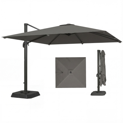 Outsunny 10 FT Patio Umbrella with Base, Outdoor Offset Cantilever Umbrella with Crank Handle and Tilt, 360° Rotation
