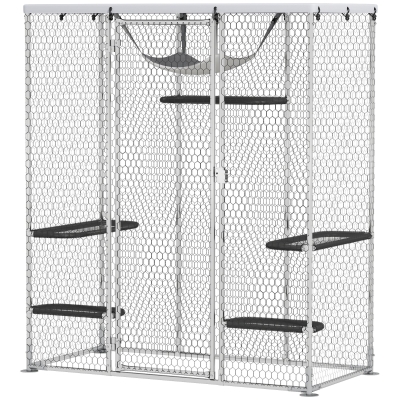 PawHut Outdoor Cat Enclosure, Steel Cage with Cover & Hammock