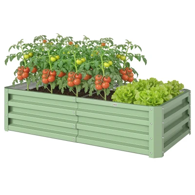 Outsunny Galvanized Raised Garden Bed, Outdoor Planter Box for Vegetables, Flowers, Herbs, 4' x 2' x 1', Light Green