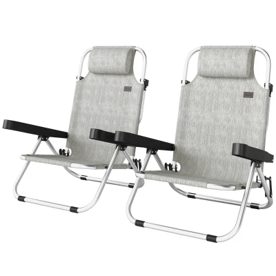 Outsunny Folding Beach Chair Set of 2, Reclining Backpack Beach Camping Chairs with 4-Position Adjustable Backrest