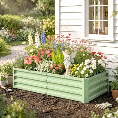 Outsunny Galvanized Raised Garden Bed, Outdoor Planter Box for Vegetables, Flowers, Herbs, 4' x 2' x 1', Light Green