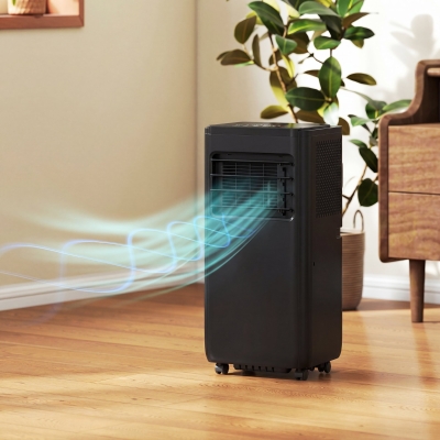 HOMCOM 10000 BTU Portable 4-in-1 Air Conditioner with Cool, Dehumidifier, Fan, Sleep, WiFi Voice Remote Control, Black