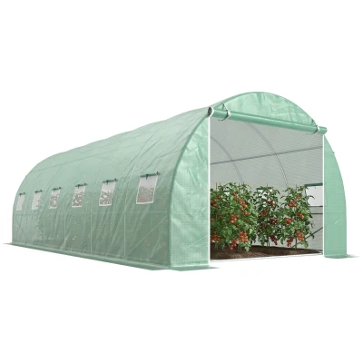 Outsunny 19.7' x 9.8' x 6.6' Large Walk-in Greenhouse Garden Plant Seed Growing Tent Tunnel Shed with Windows and Door Green