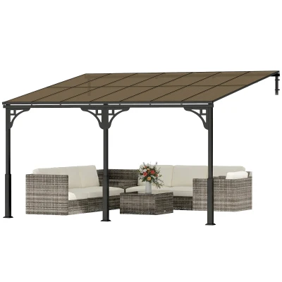 Outsunny 13' x 10' Lean to Gazebo, Hardtop Wall Mounted Outdoor Pergola with Polycarbonate Roof and Metal-Aluminium Frame