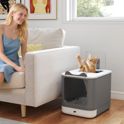 PawHut Enclosed Cat Litter Box with Lid, Scoop & Deodorizer, White