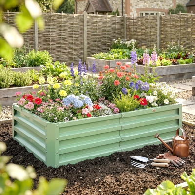 Outsunny Galvanized Raised Garden Bed, Outdoor Planter Box for Vegetables, Flowers, Herbs, 4' x 2' x 1', Light Green