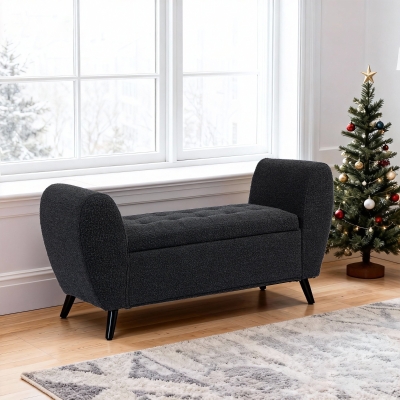 HOMCOM Upholstered Storage Bench with Arms, Modern Ottoman Bench for Bedroom, Entryway, and Living Room, Black