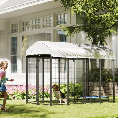 PawHut Outdoor Dog Kennel with Waterproof UV-Resistant Cover, 8 x 4 x 6 ft