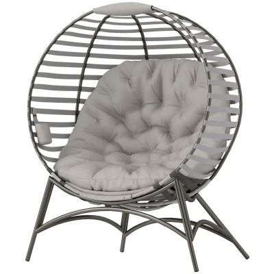 Outsunny Egg Chair, Patio Lounge Chair, Foldable Basket Chair with Large Seat Cushion, Side Pocket, Light Grey
