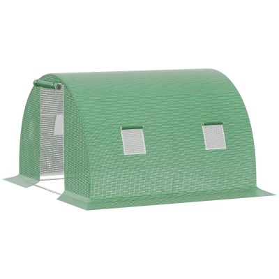 Outsunny Walk-In Tunnel Greenhouse, Plant Hot House with 4 Windows and Zipper Door, 10' x 10' x 7' , Green